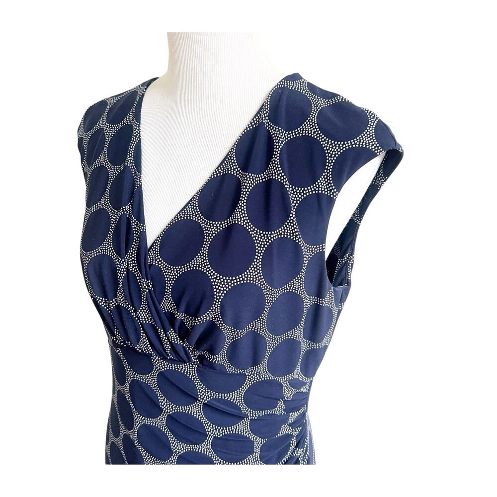 Ralph Lauren Geo Print Jersey Dress Ruched Size 10 Navy White Professional - Picture 5 of 11